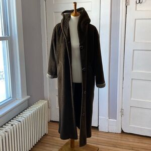 NILS RESORT COLLECTION Long Black Teddy Coat + Faux Fur Hood, Size S